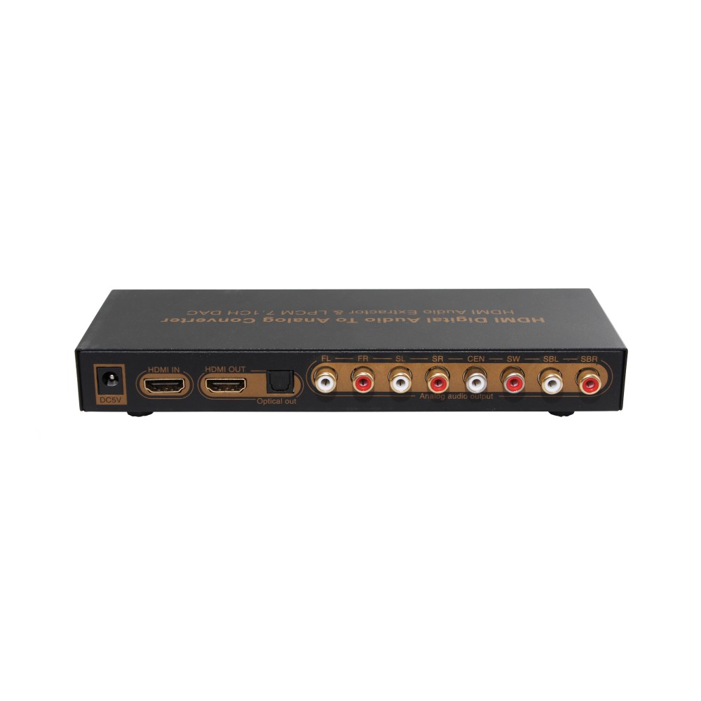 LPCM 7.1CH HDMI Audio Converter.Supports 12-bit Deep Color Full HD,3D and 4K2K video.Uses 24bit /192KHz DAC.Support multi-channel LPCM digital audio to analog output, up to 7.1CH.