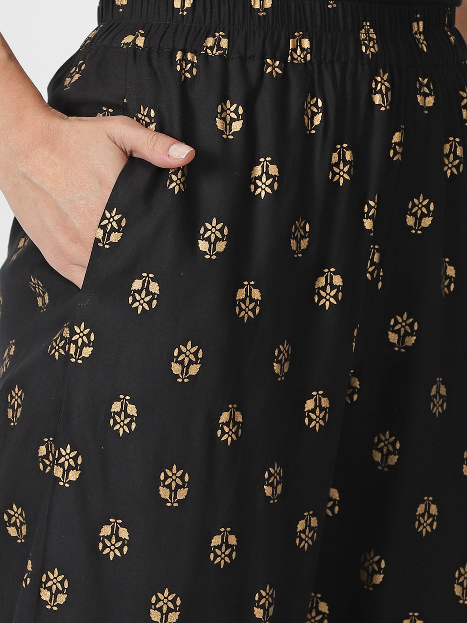 Saffron Threads Black Printed Elasticated Palazzos