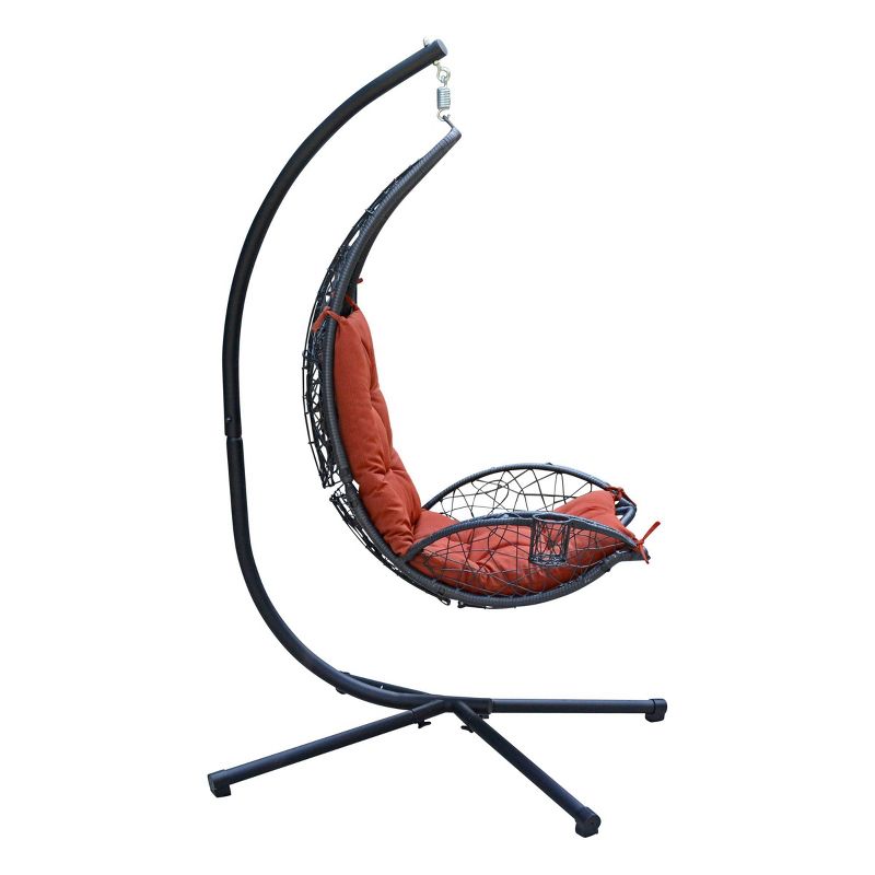 Cushioned Rattan Wicker Hanging Chair with Stand - Terra Cotta - Algoma