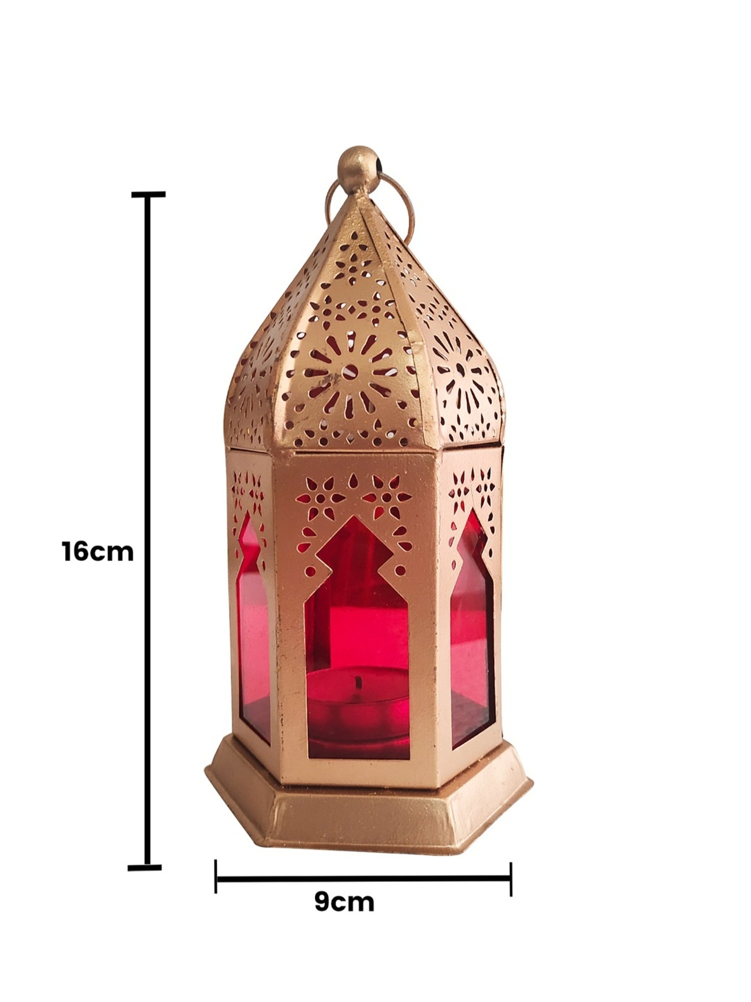 Homesake Antique Red Metal Moroccan Lantern Candle Holder - Set of 4