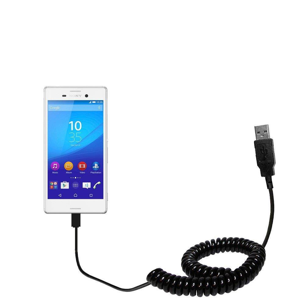 Coiled Power Hot Sync USB Cable suitable for the Sony Xperia Z5 / Z5 Compact / Z5 Premium with both data and charge features - Uses Gomadic TipExchange Technology