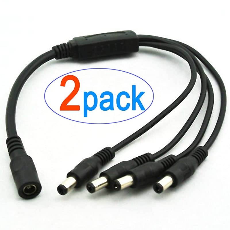 1 to 4 Way DC Power Splitter Cable Barrel Plug 55mm x 21mm for CCTV Cameras DVR LED Light Strip and More