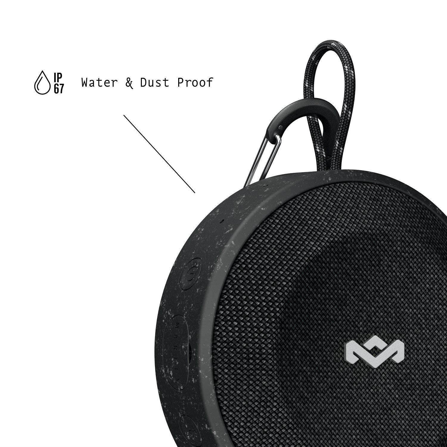 House of Marley, No Bounds Outdoor Speaker | 10-Hour Battery, Water & Dust-Proof (IP67), Buoyant, Carabiner, Quick Charge, Charging Cable, Aux-In, Wireless Dual Speaker Pairing, Speaker phone | Black