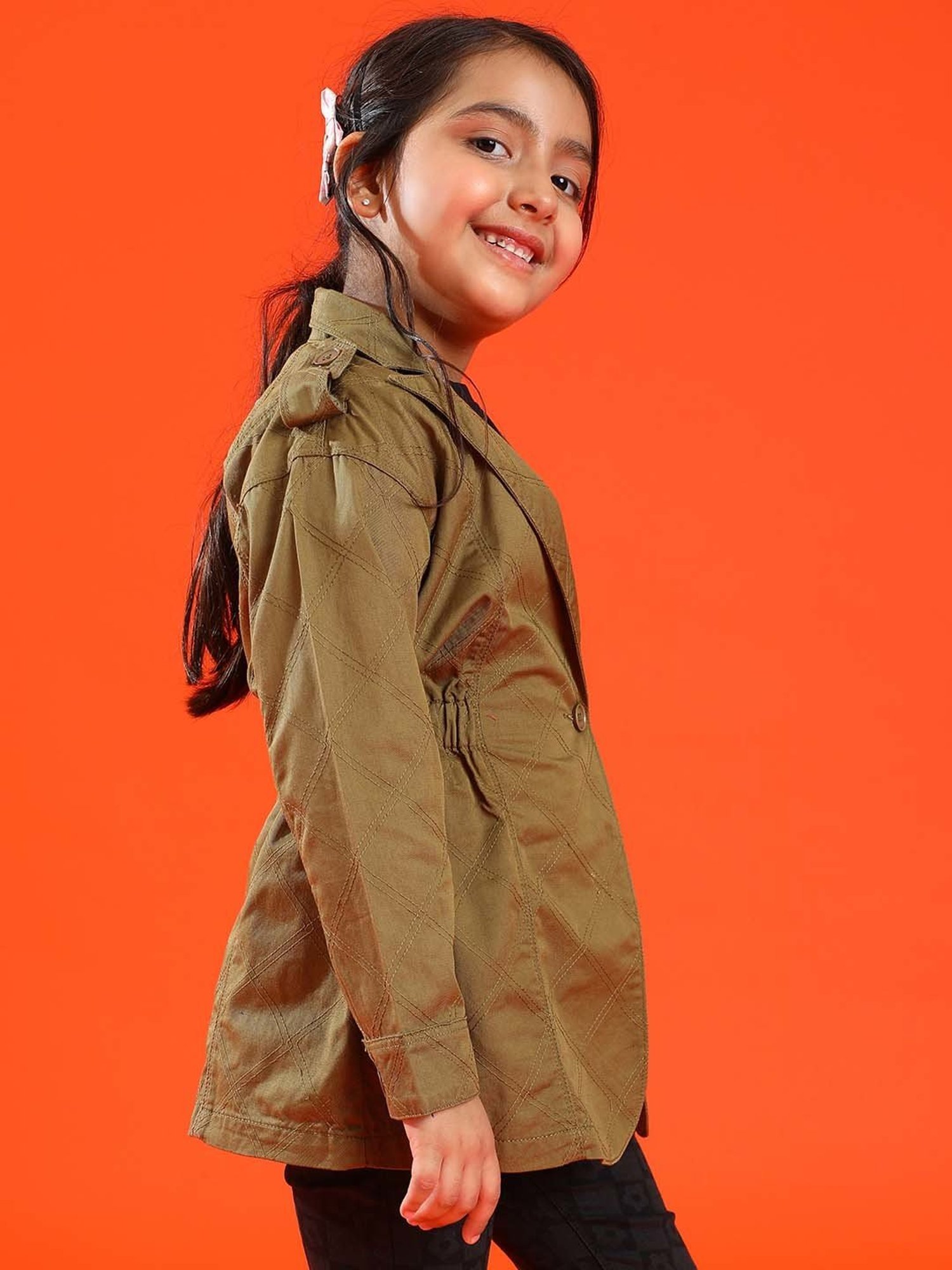 Tales & Stories Kids Olive Cotton Embroidered Full Sleeves Jacket