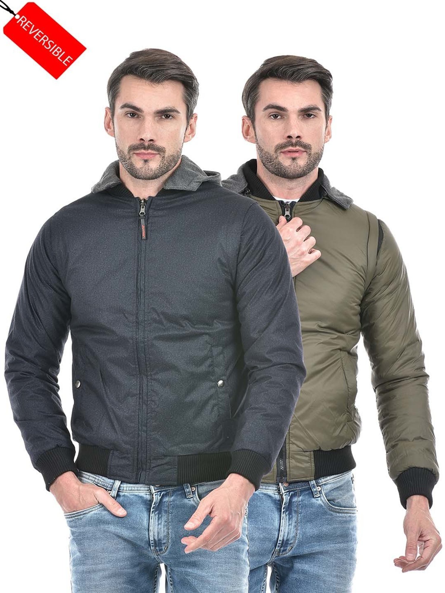 Lawman Pg3 Navy Melange & Olive Regular Fit Reversible Jacket