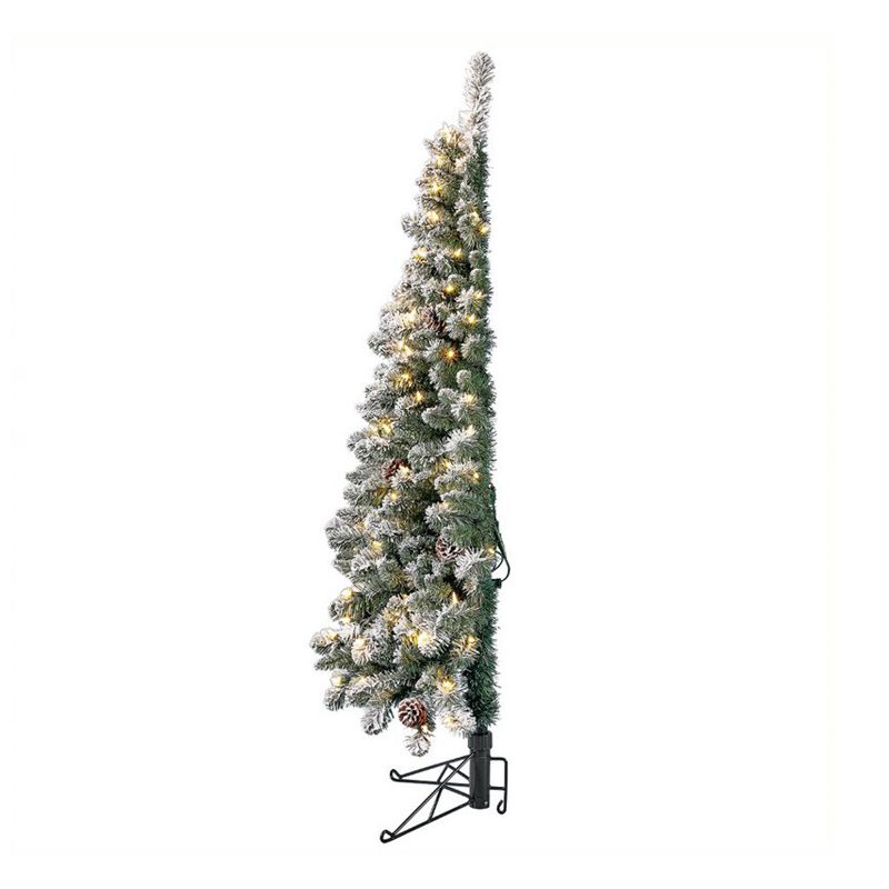 Home Heritage Corner 5 Foot Flocked Pine Artificial Christmas Tree With Warm White LED Lights and Pinecones