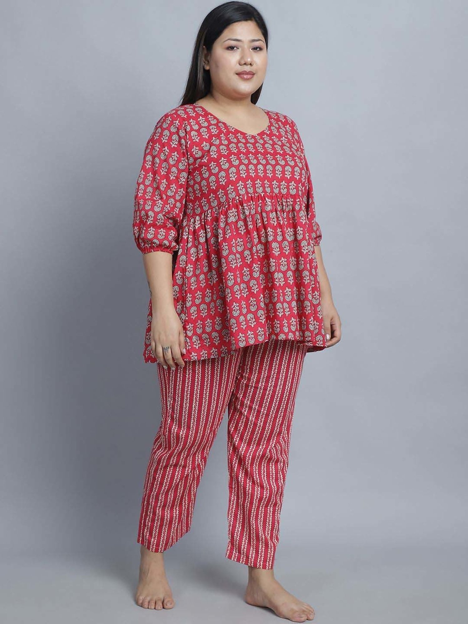 TAG 7 Pink Cotton Printed Top Pyjamas Set