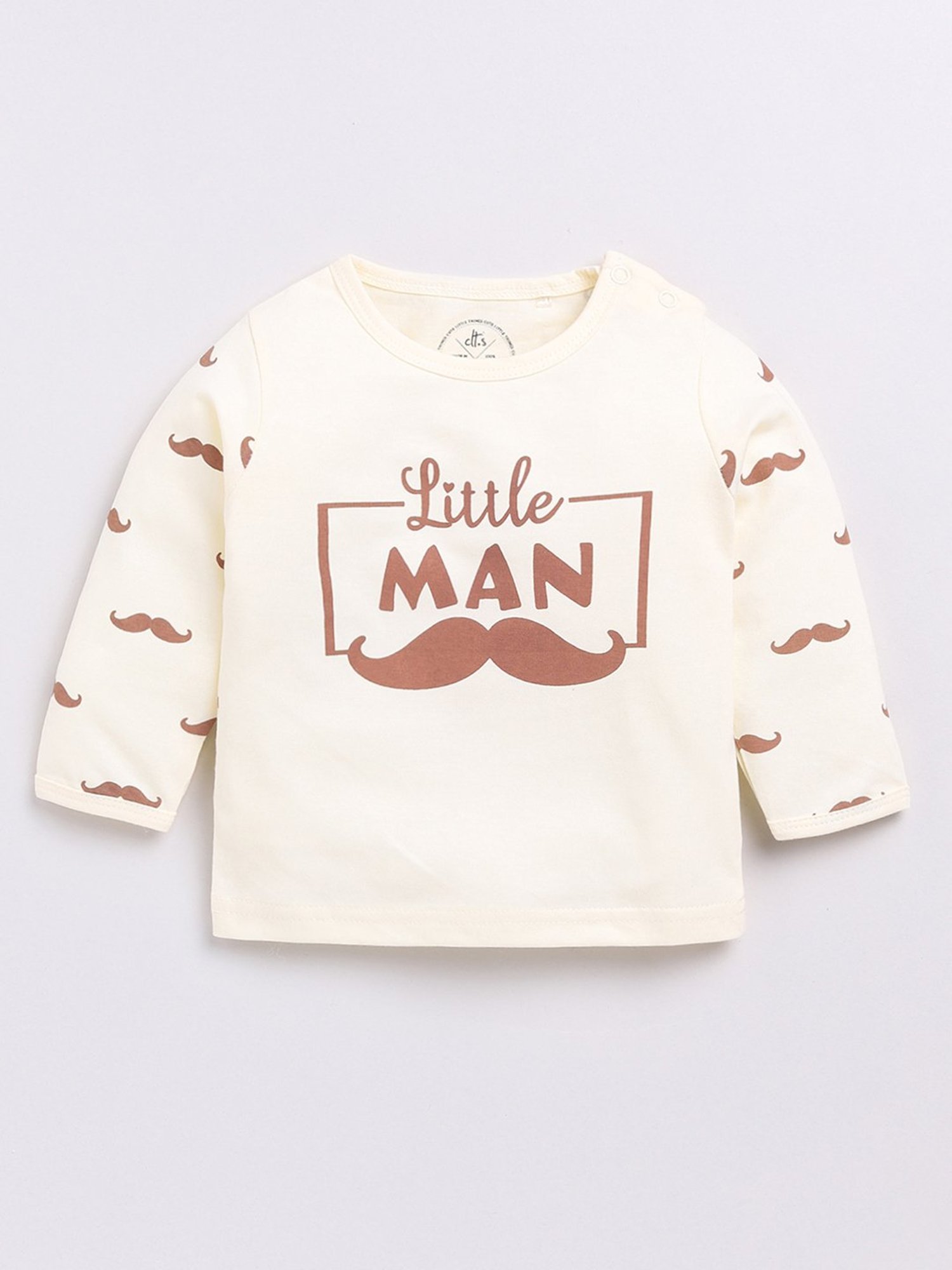 Clt.s Unisex Cream Graphic Print Full Sleeves T-Shirt With Pyjamas