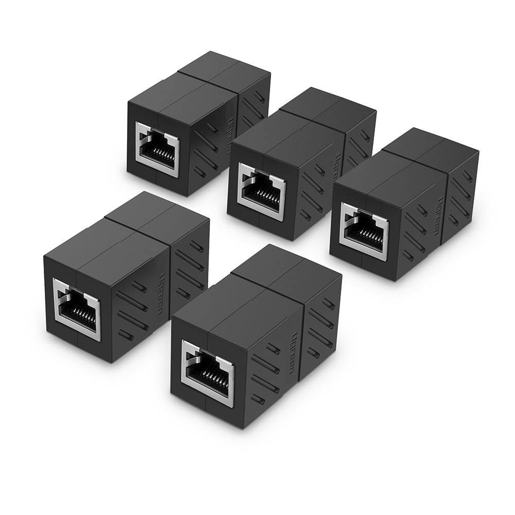 Wanmingtek RJ45 Connector Female to Female Cat7/6/5e Ethernet Adapter 8P8C Network Extender Extension Cable for Ethernet Cable-(5-pack, Black)