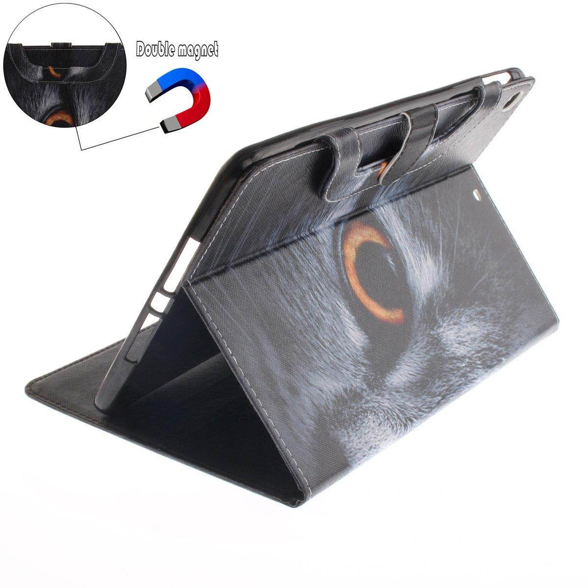 New iPad 2017 iPad 9.7 Case, Newshine Portable Lightweight Smart Stand Case with Card Slots for Apple iPad 9.7-inch 2017 Release [Auto Sleep/Wake], Half-face Cat