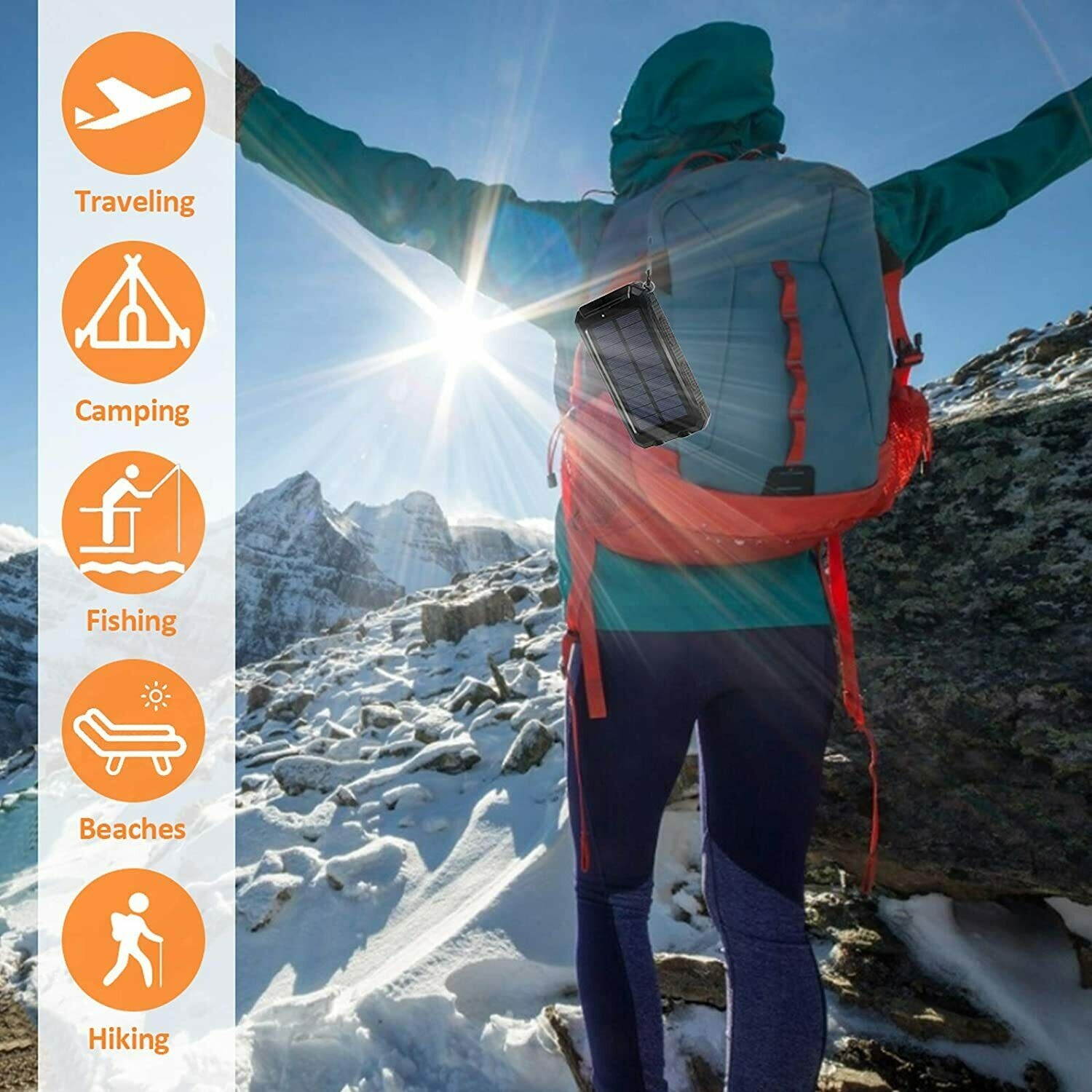 2021 Waterproof Solar Power Bank 900000mAh Portable External Battery Charger US