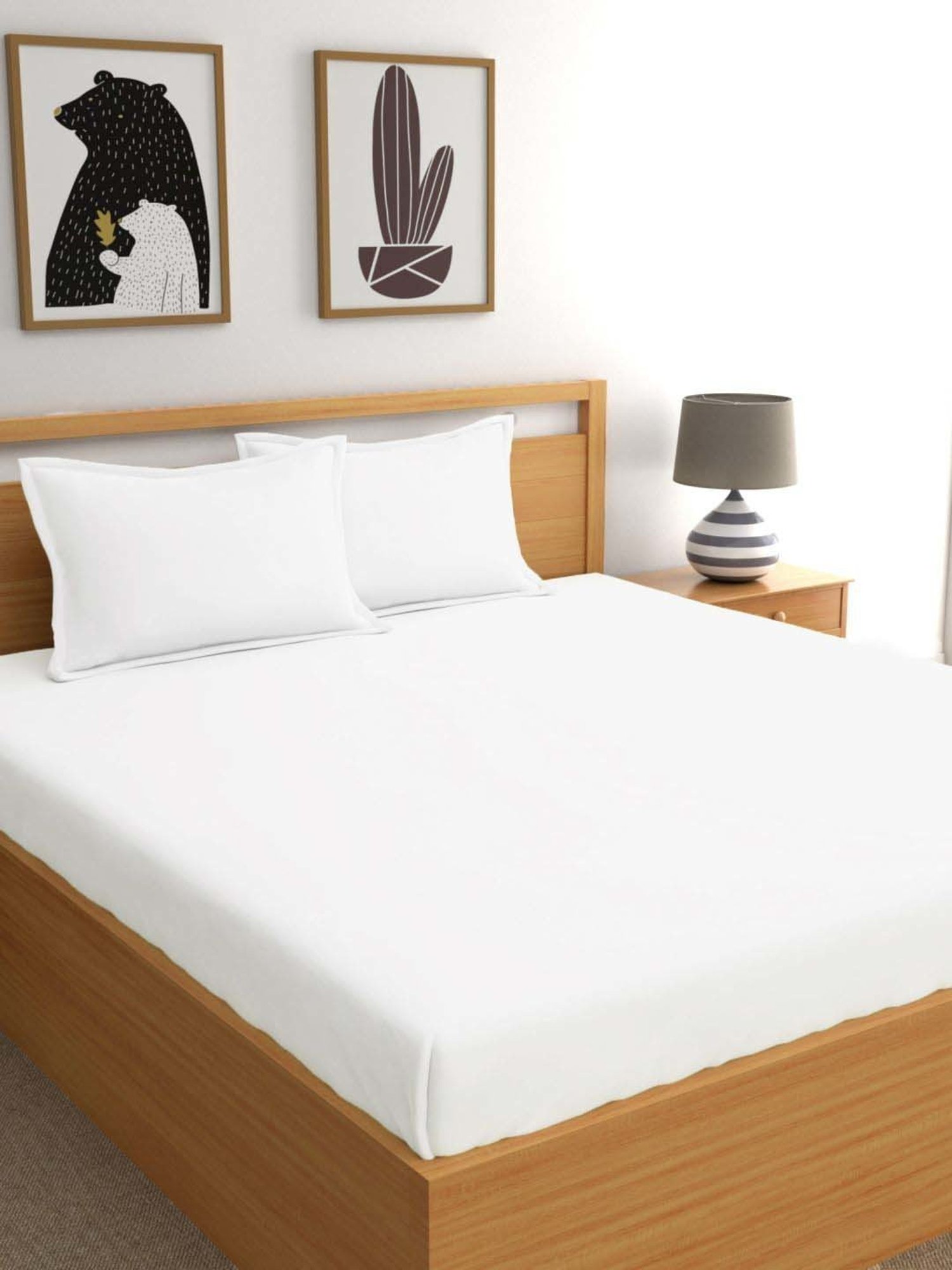 Dreamscape White Cotton 400 TC King Bedsheet with 2 Pillow Covers