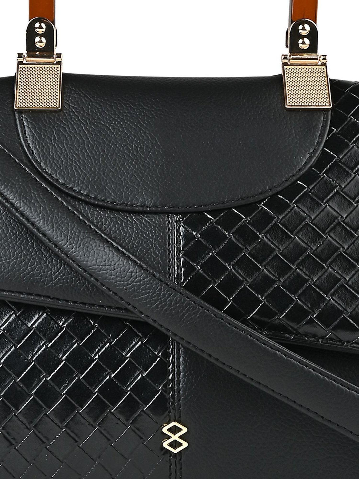 Horra Black Textured Medium Satchel Handbag