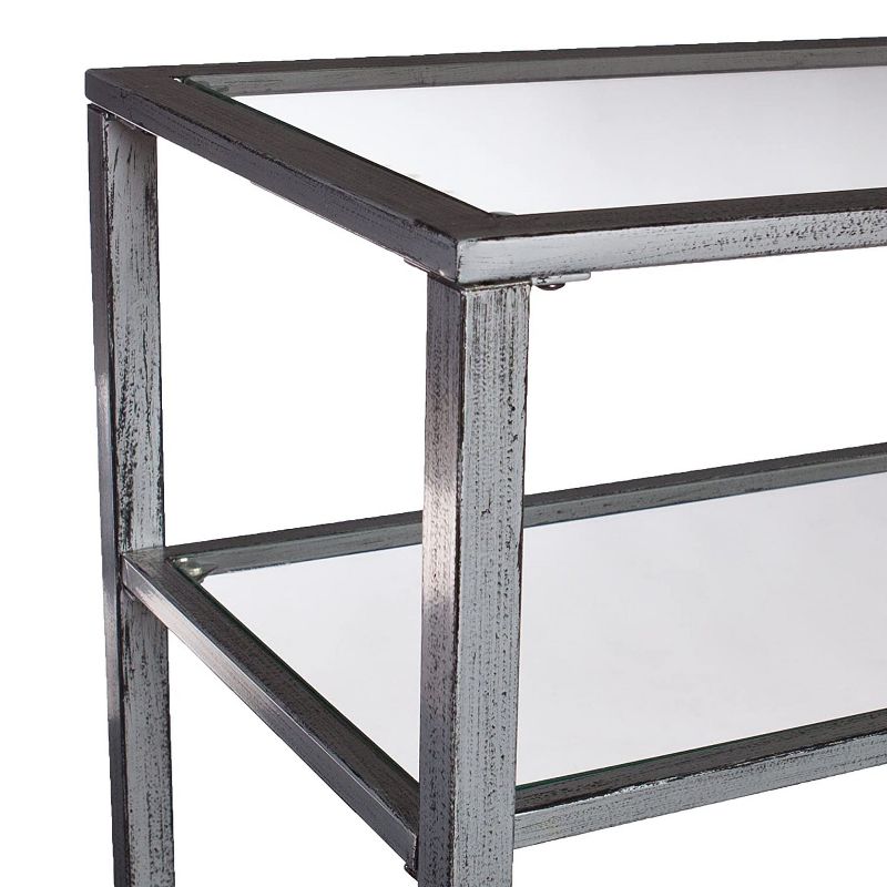 SEI Furniture Jaymes Distressed 2 Tier Media Console Accent Table with Glass Shelf and Slim Contemporary Rectangular Brushed Finish, Silver (Metal)