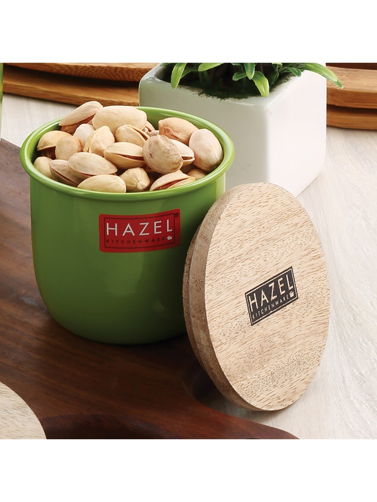 HAZEL Green Galvanised Iron Dry Fruits Box with Lid - Set of 4 (0.25L)