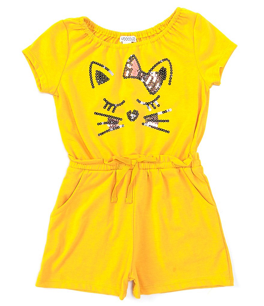 Flapdoodles Little Girls 2T-6X Short-Sleeve Kitty Paperbag-Waist Romper