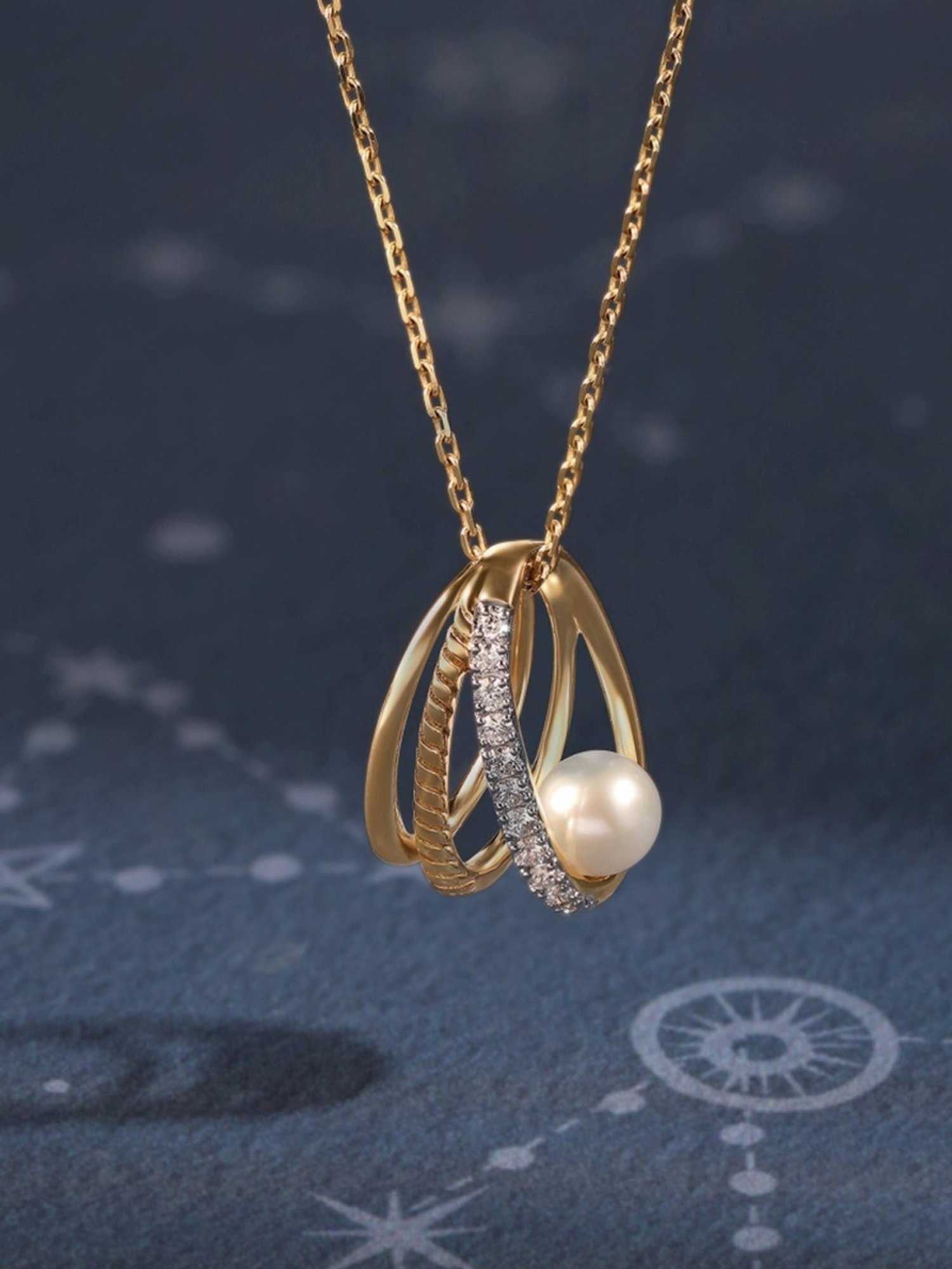 Mia by Tanishq Pretty Cosmic Reverie 14k Gold & Diamond Pearl Pendant