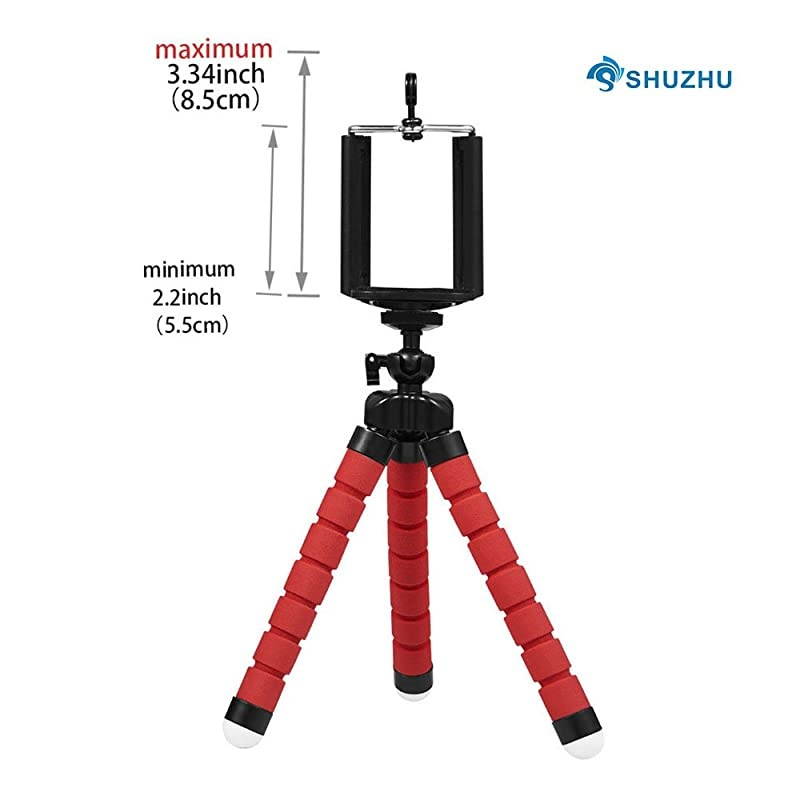 Phone Tripod Flexible Adjustable Stand Octopus Leg Style Desktop Portable Mini Support with Clip for Cellphone Smartphone Digital Camera Red