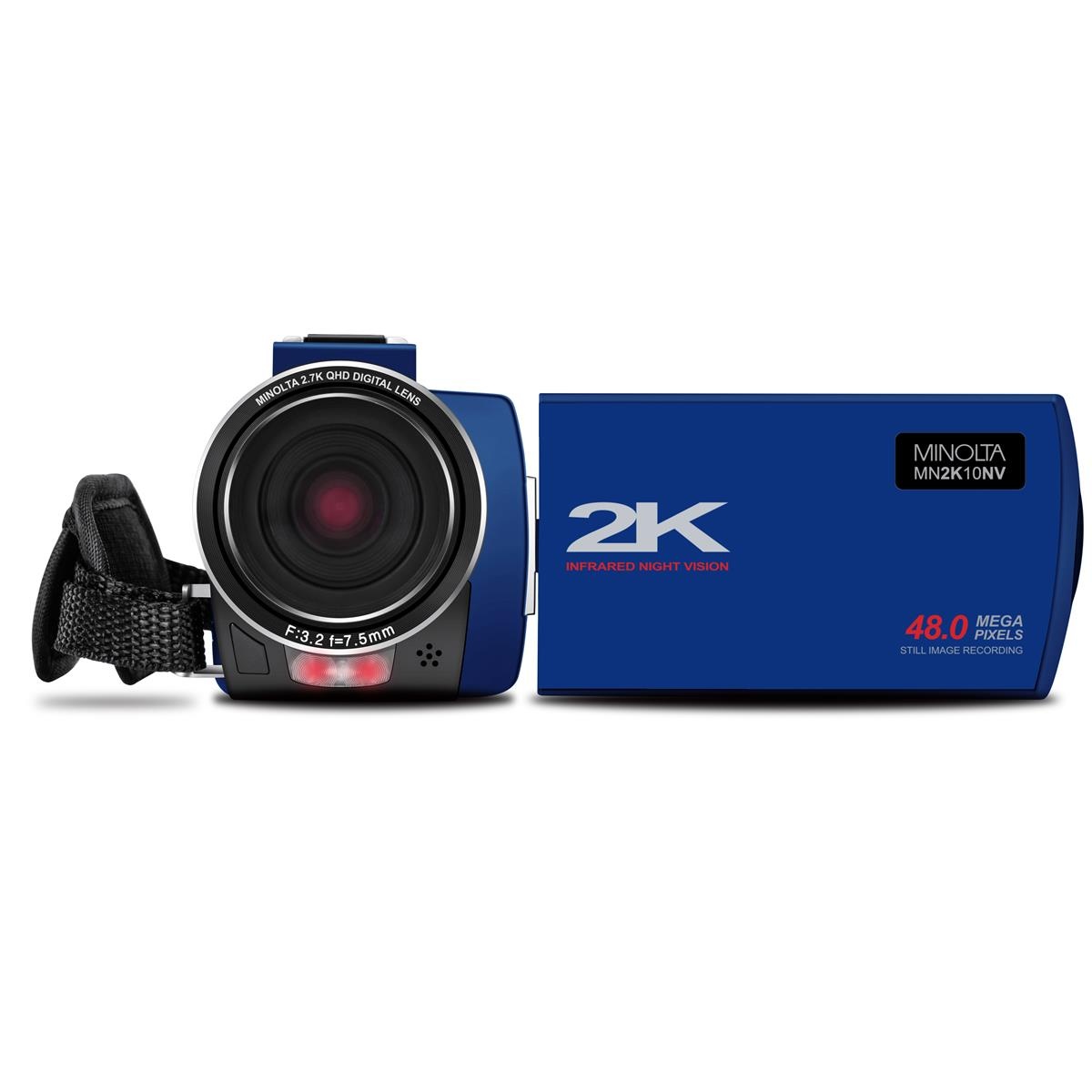 Minolta MN2K10NV 2K UHD Camcorder w/3" Touch & Infrared Night Vision, Blue