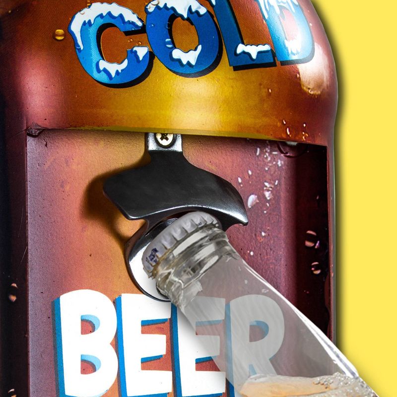Drink Ice Cold Beer Sold Here Metal Bottle Opener and Cap Catcher Red - Crystal Art Gallery
