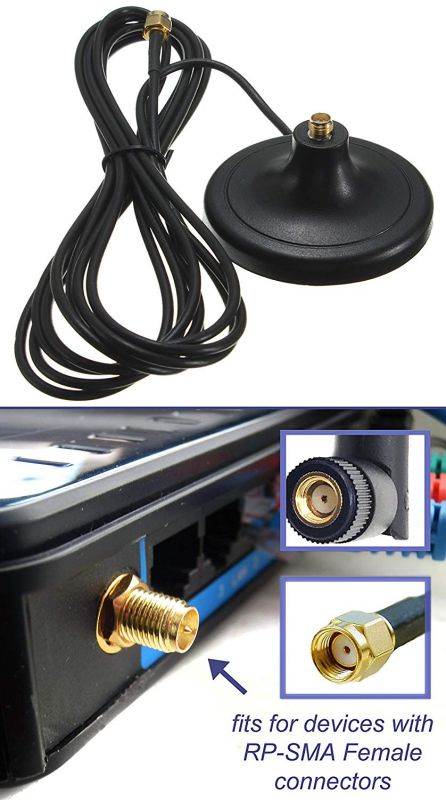 Dual Band Wi-Fi 9dbi Booster Long Range Omni Directional 2.4/5Ghz 802.11n/b/g Antenna with RP-SMA Male Connector on Magnetic Base (19,5"/50cm RG174 Coaxial Cable)