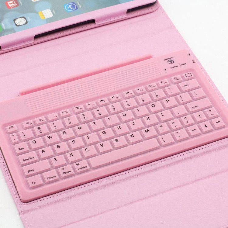 Silicone Bluetooth Keyboard Case For Apple iPad Air 2 / 1 Tablet, Slim PU Leather Folio Stand Case Cover + Soft QWERTY Keyboard