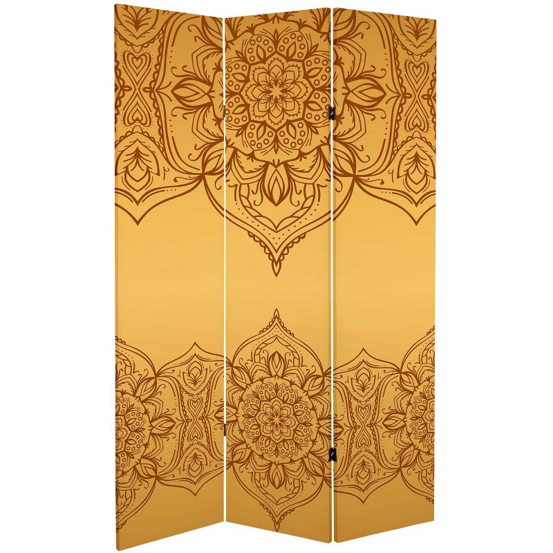 6" Double Sided Gold and Green Mandalas Canvas Room Divider - Oriental Furniture