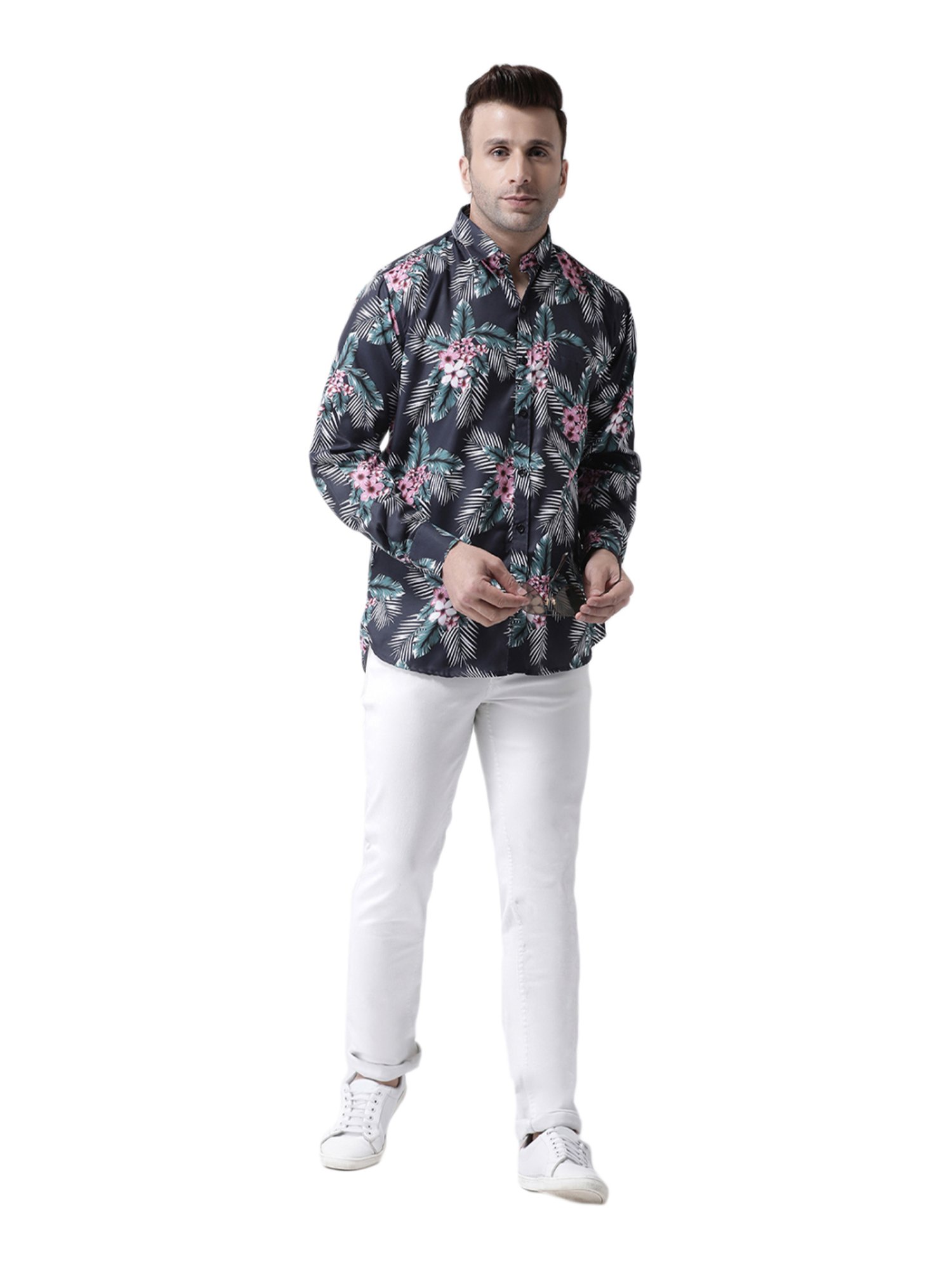 Hang Up Black & Green Cotton Slim Fit Printed Shirt