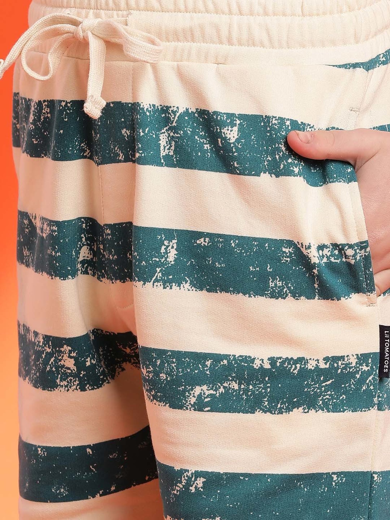 Lil Tomatoes Kids Teal Blue & Cream Striped Bermuda