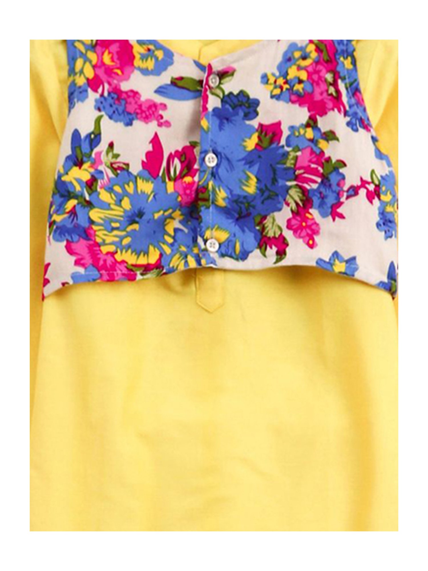 TWISHA Kids Yellow & Off White Floral Print Full Sleeves Kurta , Pyjamas with Jacket