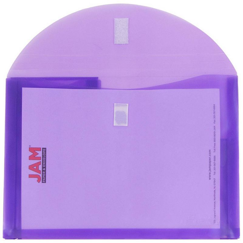 JAM Paper 9 3/4'' x 13'' Plastic 3 Pocket Envelopes with Hook & Loop Closure, Letter Booklet - Purple