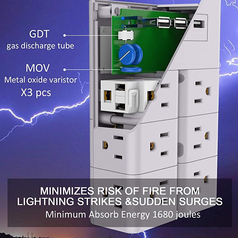 Multi Plug Outlet, Outlet Splitter,  Surge Protector Wall Mount with 12-Outlet Extender and 3 USB Ports(Smart 3.4A Total) for Home, Office, Dorm Essentials, Hotel, White, ETL Listed