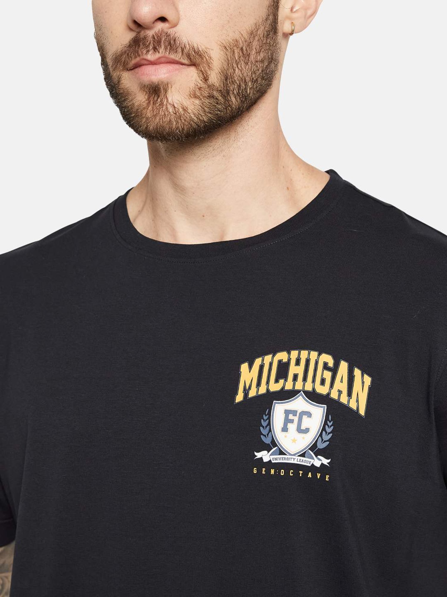 Octave Dark Navy Cotton Regular Fit Printed T-Shirt