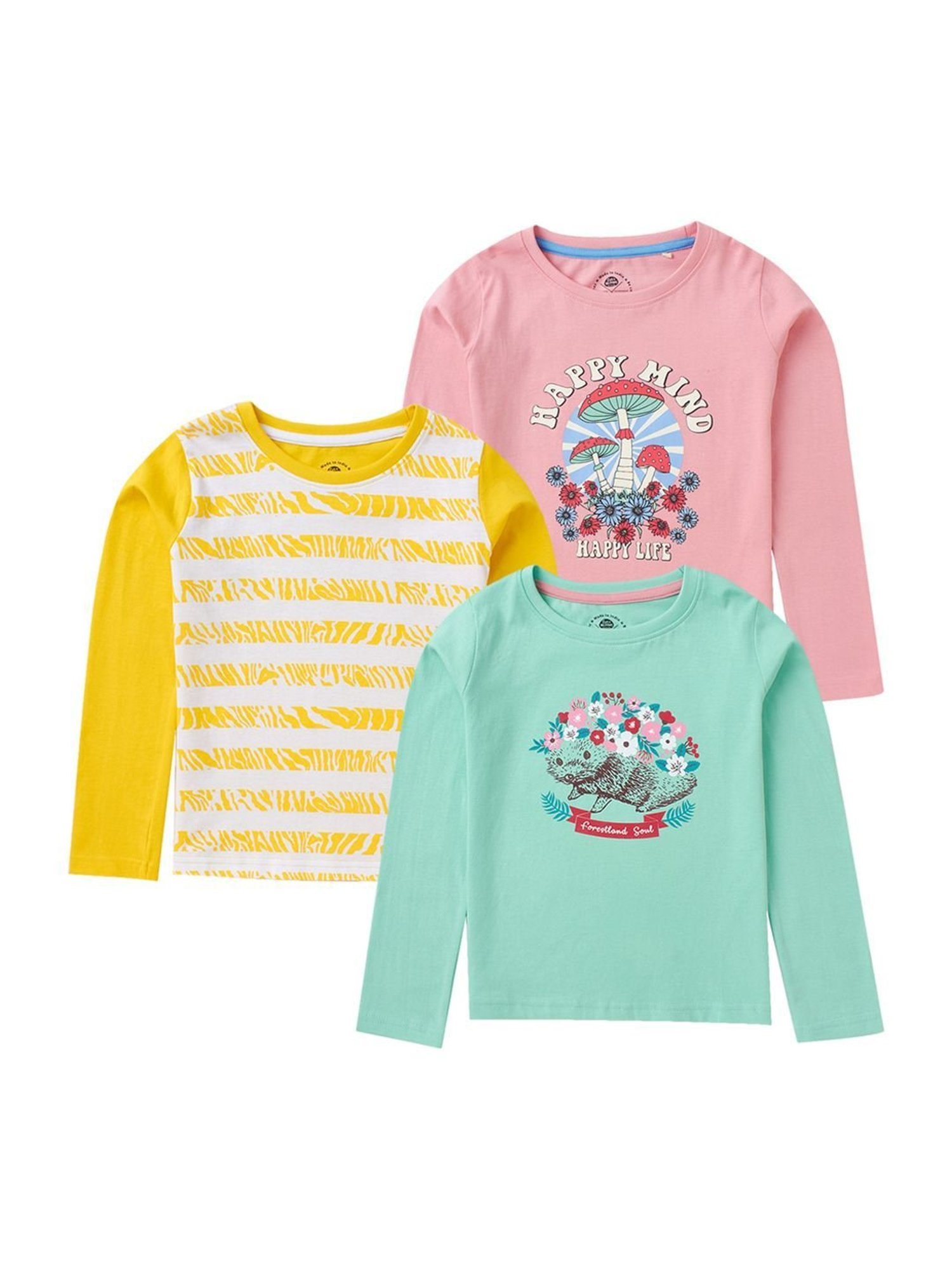 Cub McPaws Kids Multicolor Cotton Printed Full Sleeves T-Shirt (Pack of 3)