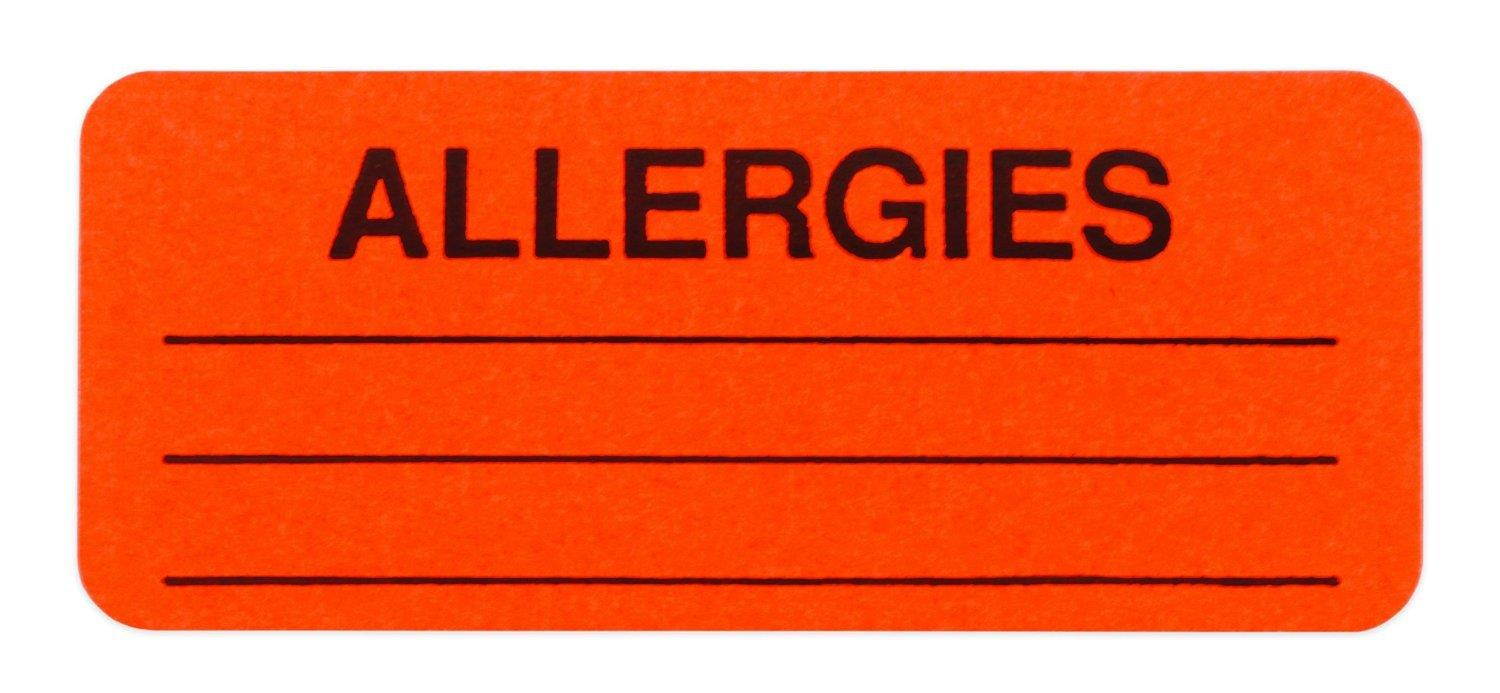 ChromaLabel 1 x 2-1/4 inch Fluorescent Red-Orange Labels |"ALLERGIES" Imprint | 250/Dispenser Box