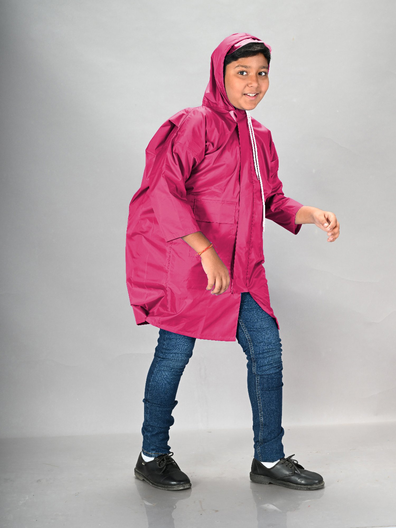 Little Surprise Box Kids Pink Printed Full Sleeves Raincoat