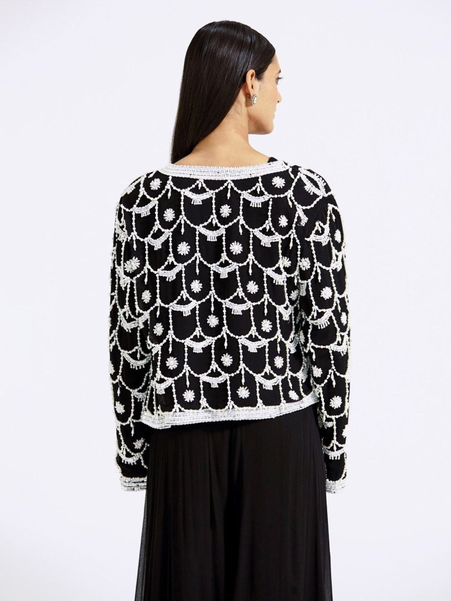 Basanti Kapde aur Koffee Black Evolve Georgette Jacket with Sharara and Bustier