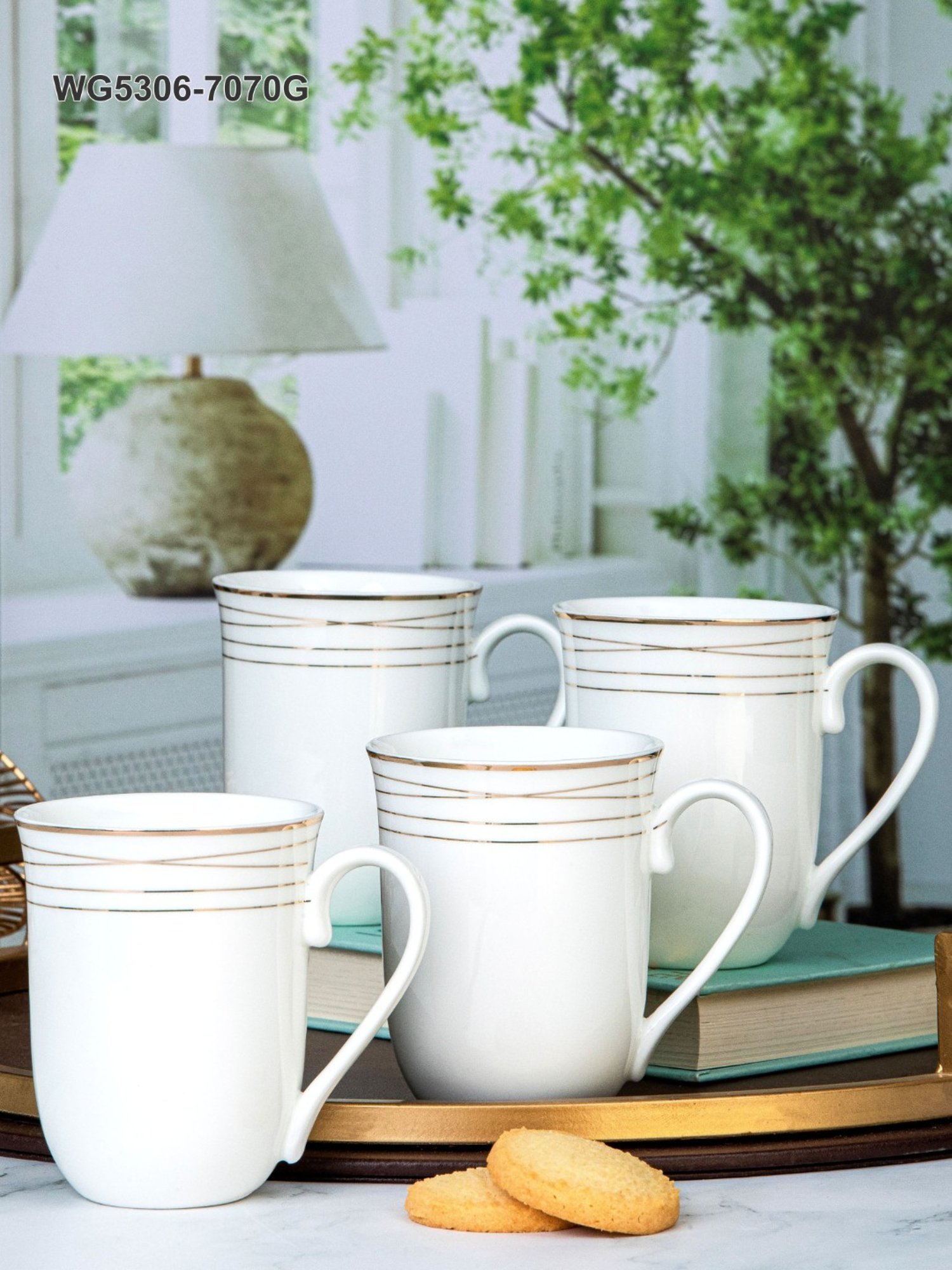White Gold White Porcelain Coffee Mug - Set of 6