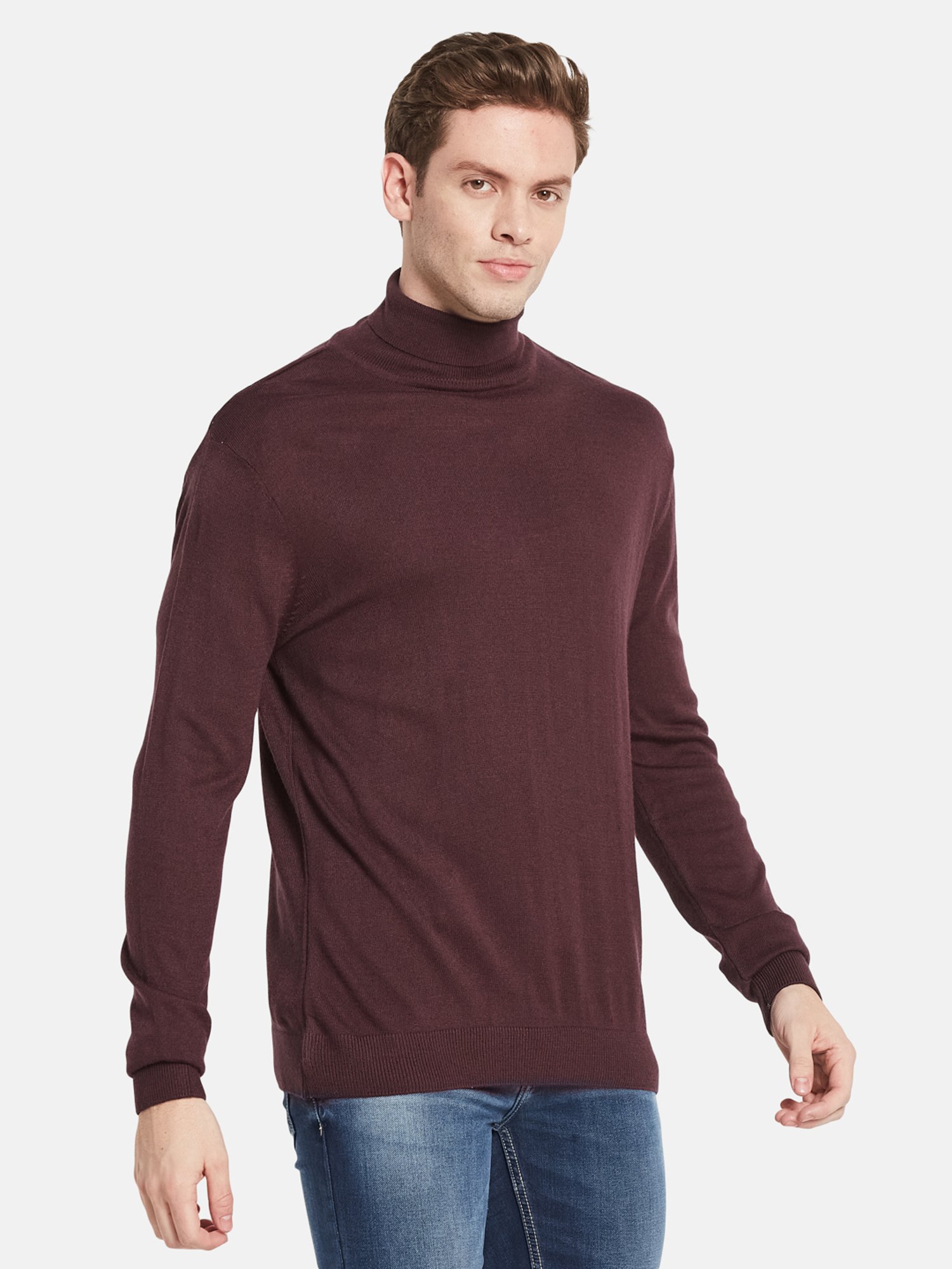 Mettle Maroon Regular Fit Sweater