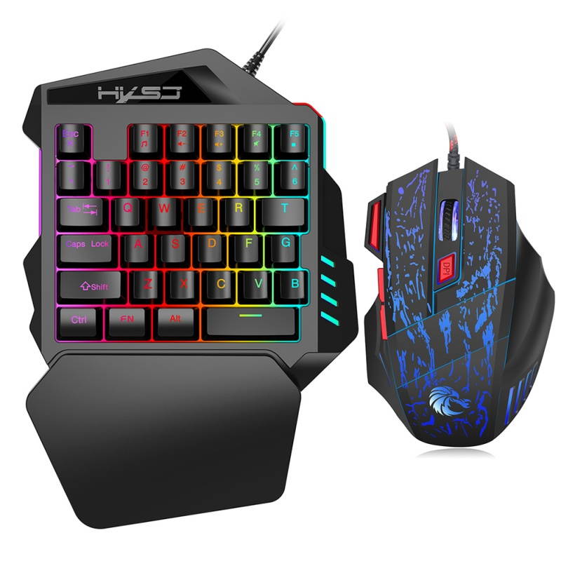 HXSJ J50 USB RGB Colorful Backlight Single Hand Wired Gaming Keyboard Mouse Set