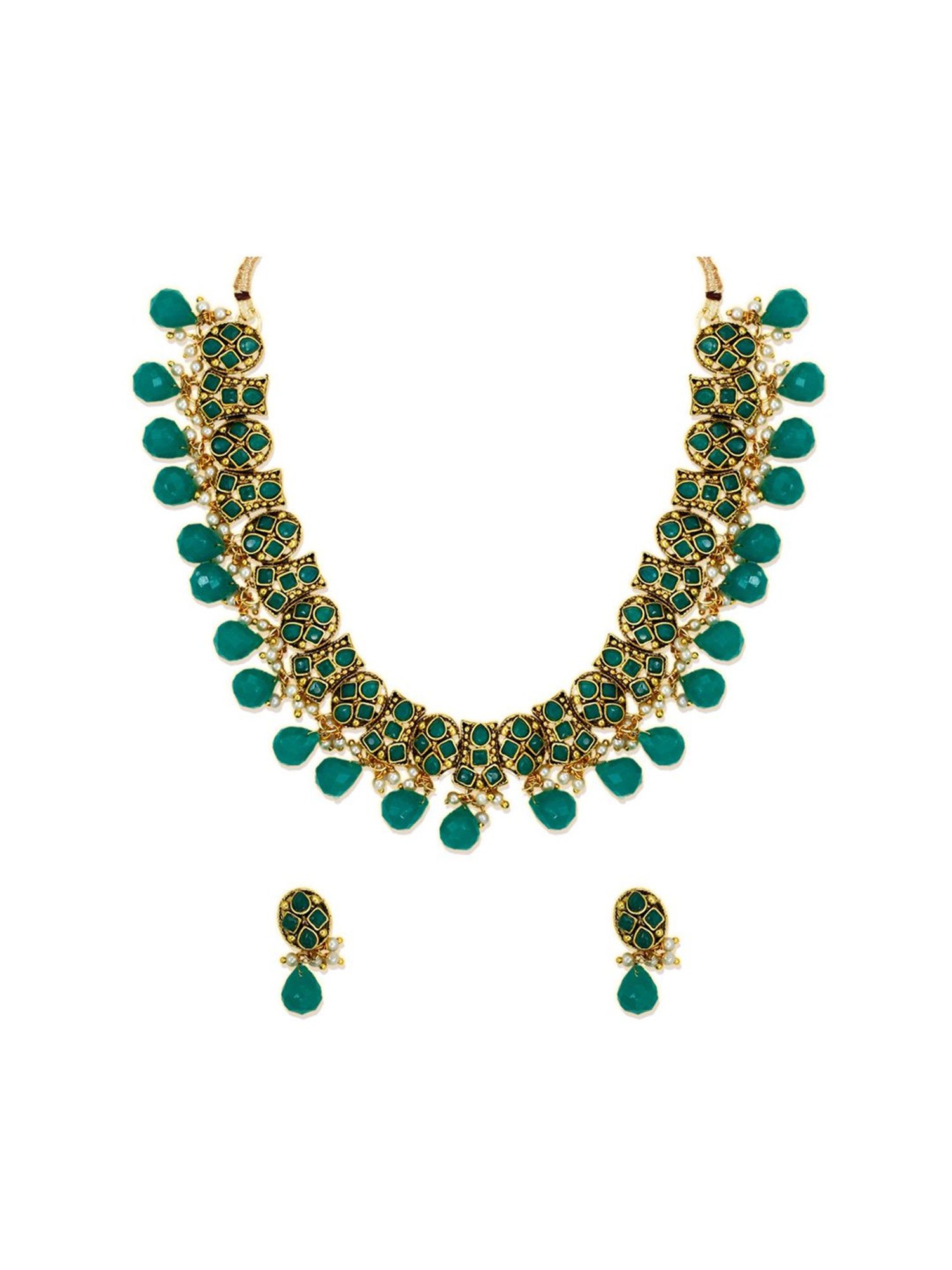 Zaveri Pearls Yellow Alloy Traditional Necklace Set