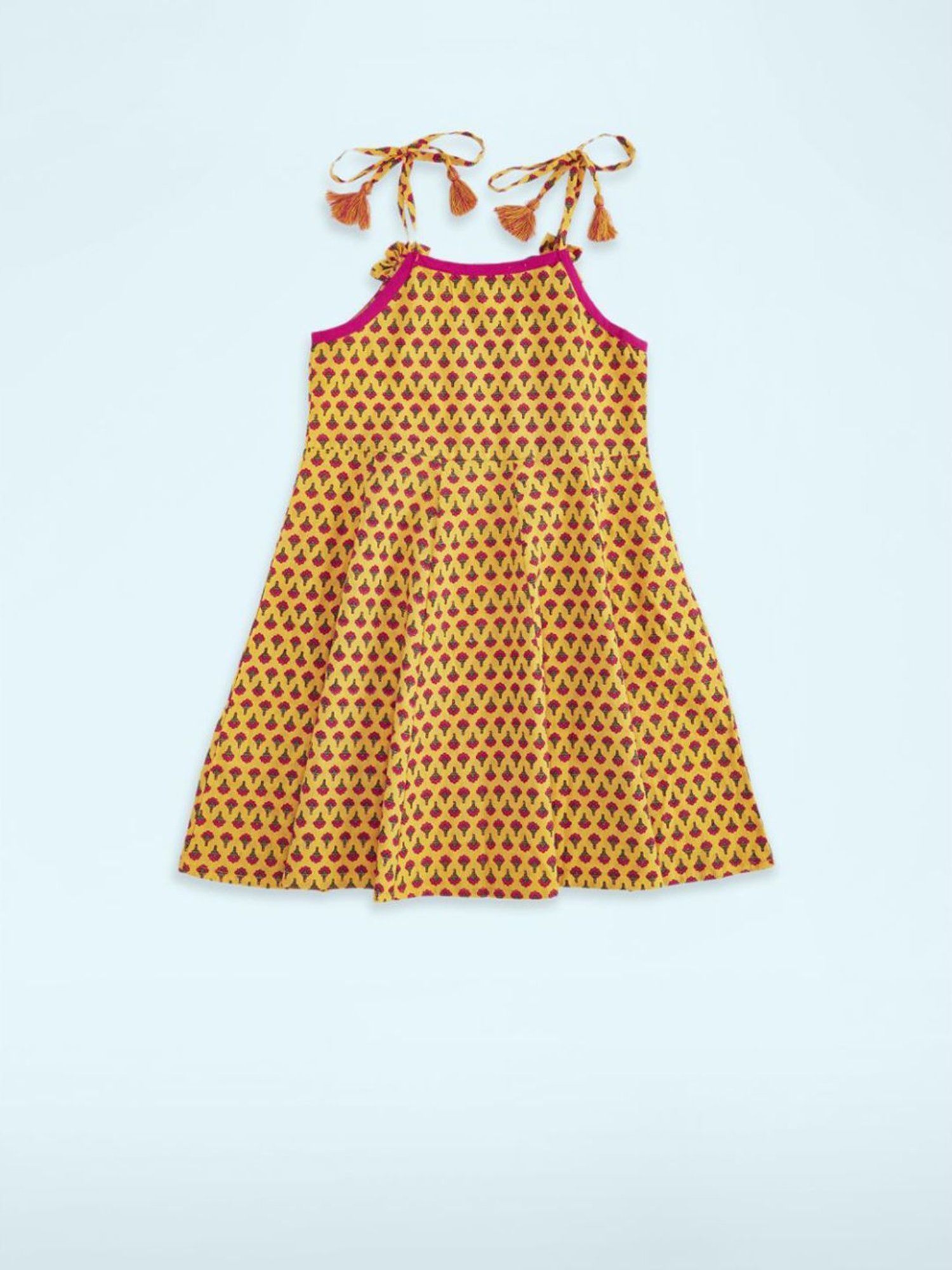 Akkriti by Pantaloons Kids Mustard & Pink Cotton Floral Print Kurta Set