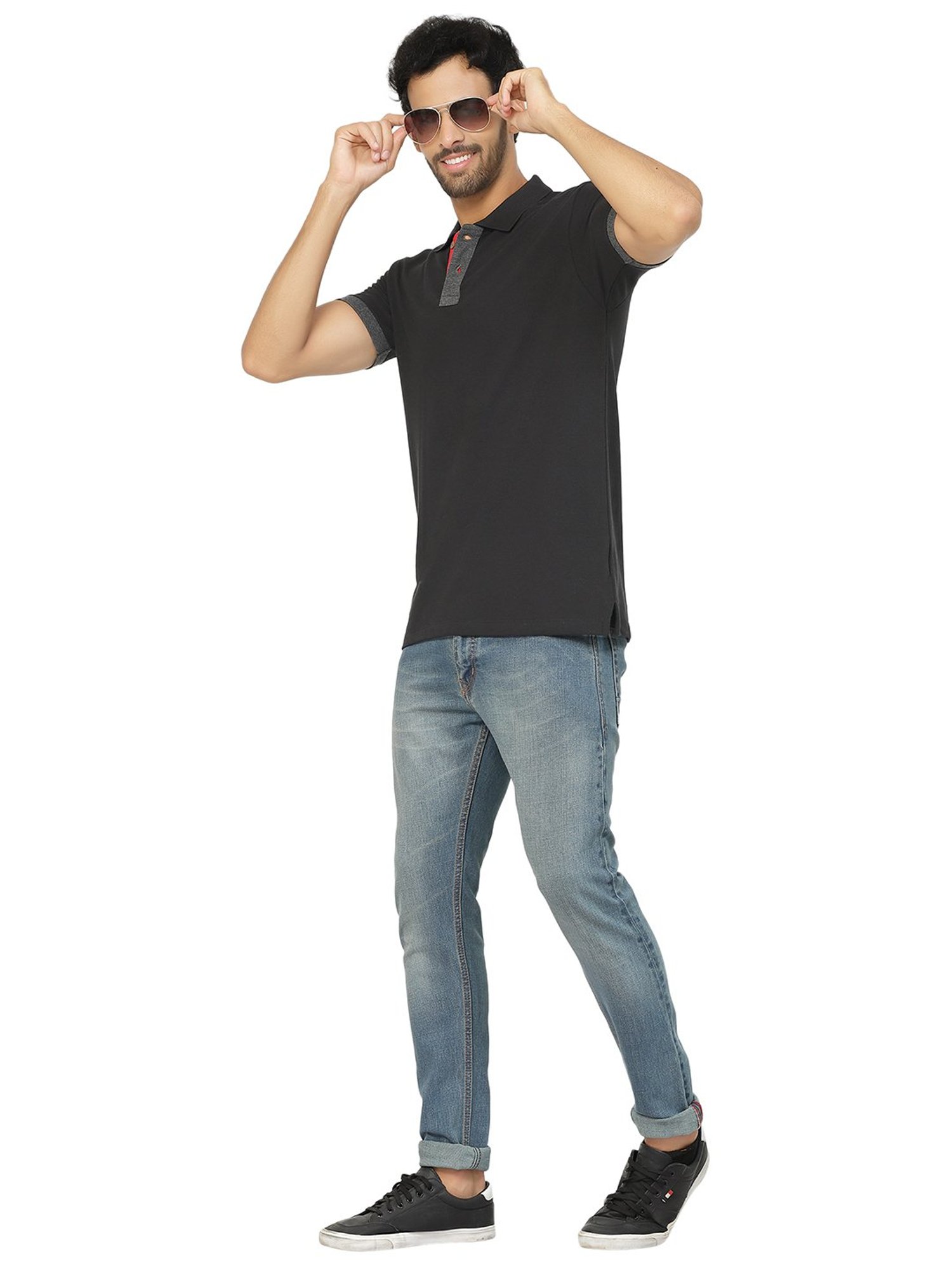 Kalt Black Regular Fit Polo T-Shirt