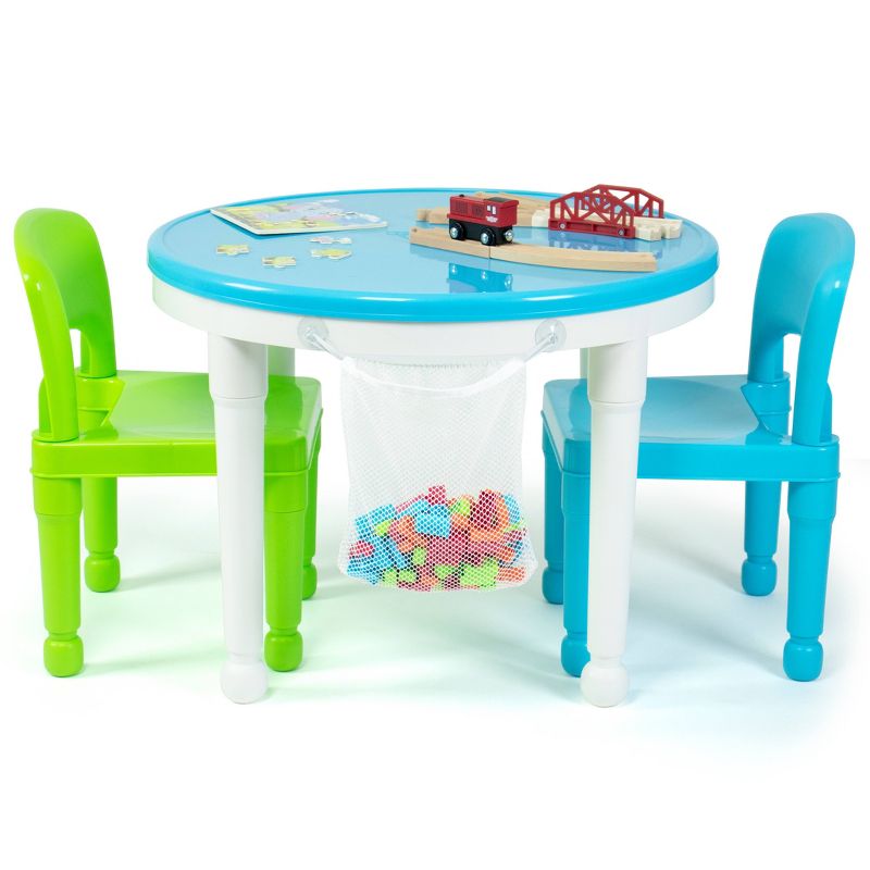 Kids' 2-In-1 Round Activity Table Chair Set with Plastic Building Block - Humble Crew
