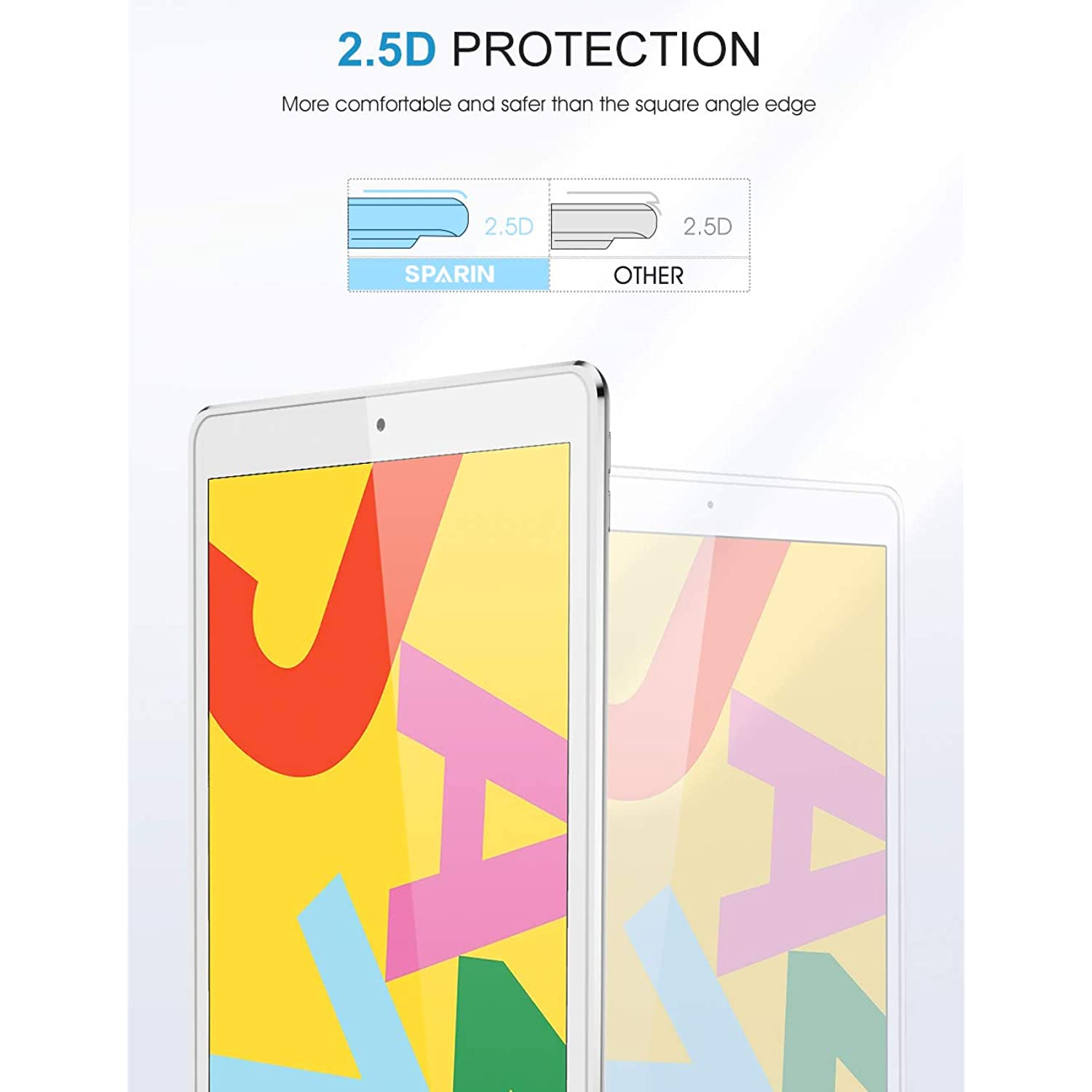 [3 Pack] Screen Protector for iPad 10.2 (2019), SPARIN Tempered Glass for iPad 10.2 (7th Gen) 2019 Released [High Sensitivity] [Easy Installation] [Bubble Free]