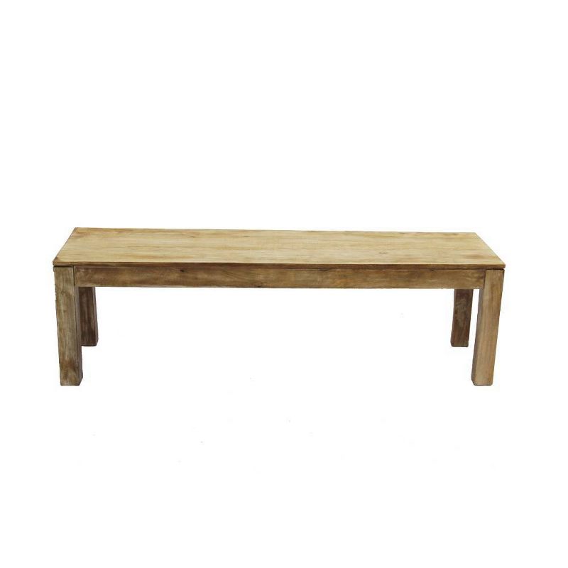 Mango Wood Outdoor and Indoor Bench with Block Leg Support Brown - The Urban Port