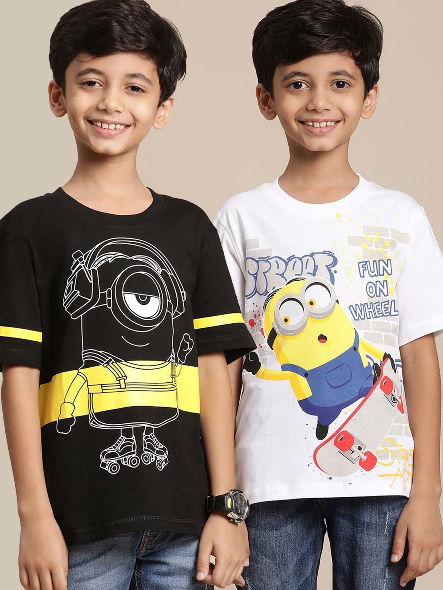 Kidsville Black & White Cotton Printed T-Shirt