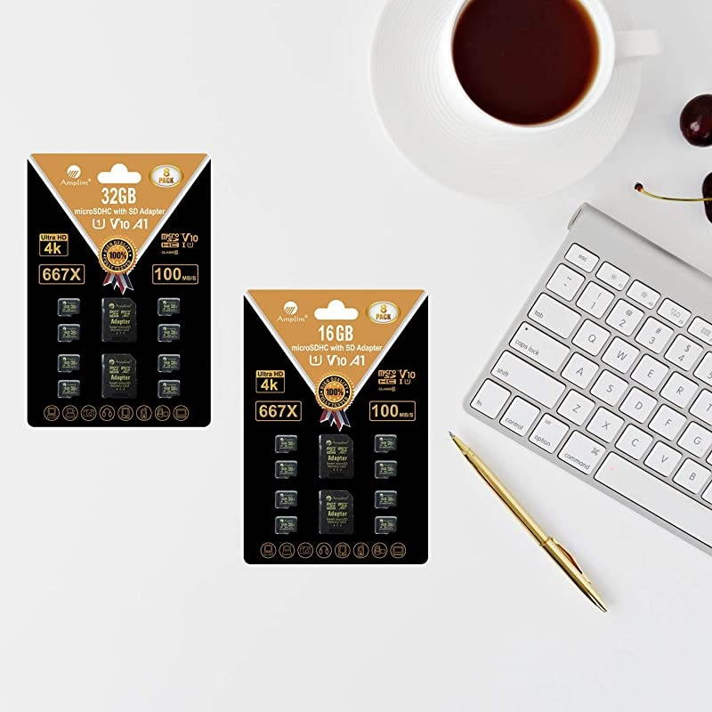 8Pack Bulk 32GB Micro SDHC Memory Card Plus Adapter 32 GB Class 10 Micro SD Card V10 A1 Extreme High Speed 100MBs 667X microSDHC TF Card CellPhones Tablets Fire Cameras Nintendo Drones