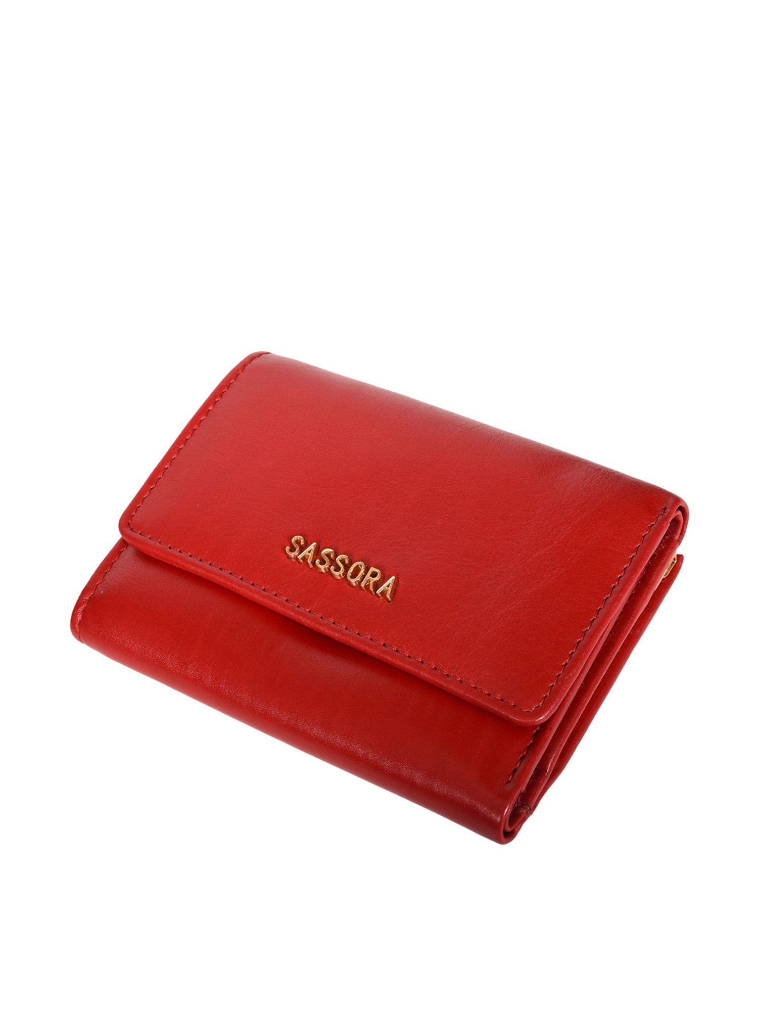 SASSORA Red Solid Rfid Tri-Fold Wallet for Women