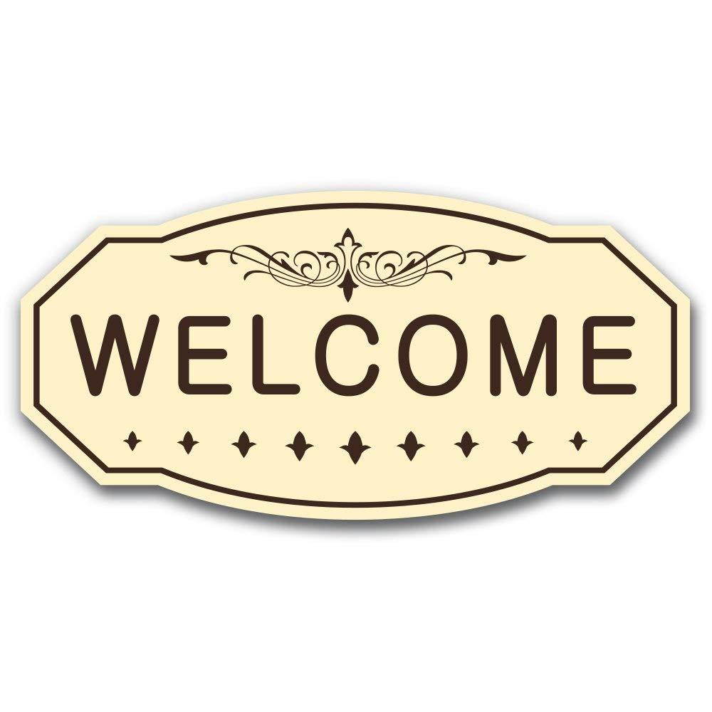 WELCOME Victorian Door / Wall Sign (Ivory / Brown) - Medium 4" x 8"